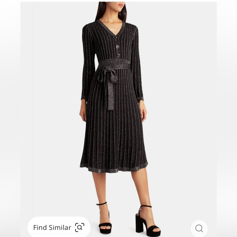 Nicole Miller Knit Fit And Flare Valentina Dress In Very Black Lurex size 6